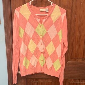 Cherokee Pink and Green Argyle Cardigan